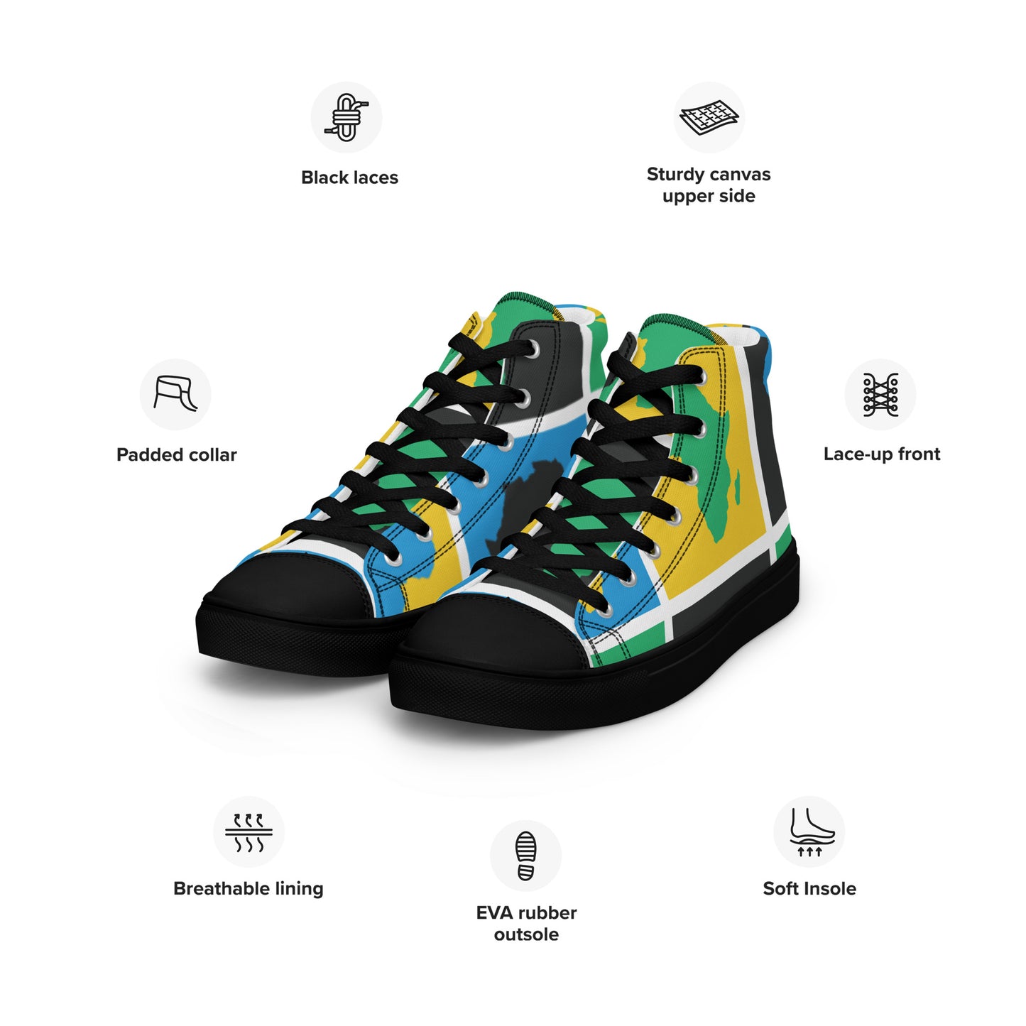 AFRICA WARHOL Men’s High Top Canvas Shoes (Yellow, Green, Turquoise)