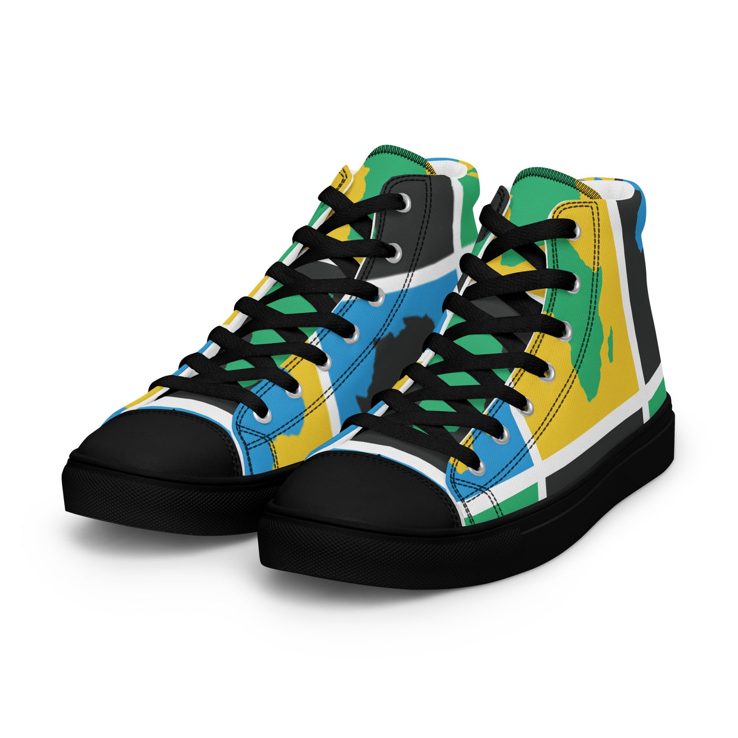 AFRICA WARHOL Men’s High Top Canvas Shoes (Yellow, Green, Turquoise)