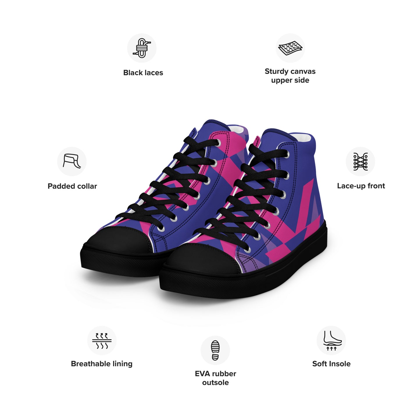 BE BRAVE Men’s High Top Canvas Shoes (Purple, Pink)