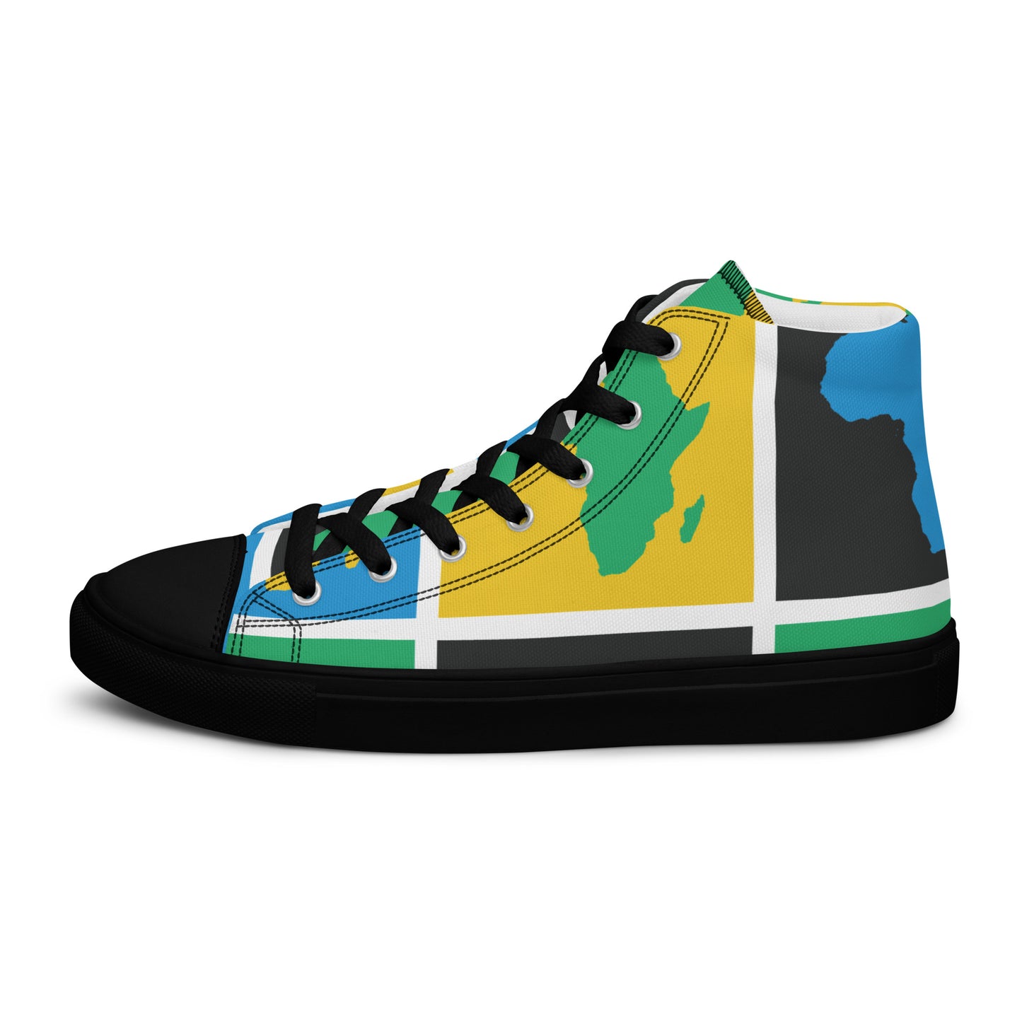 AFRICA WARHOL Men’s High Top Canvas Shoes (Yellow, Green, Turquoise)