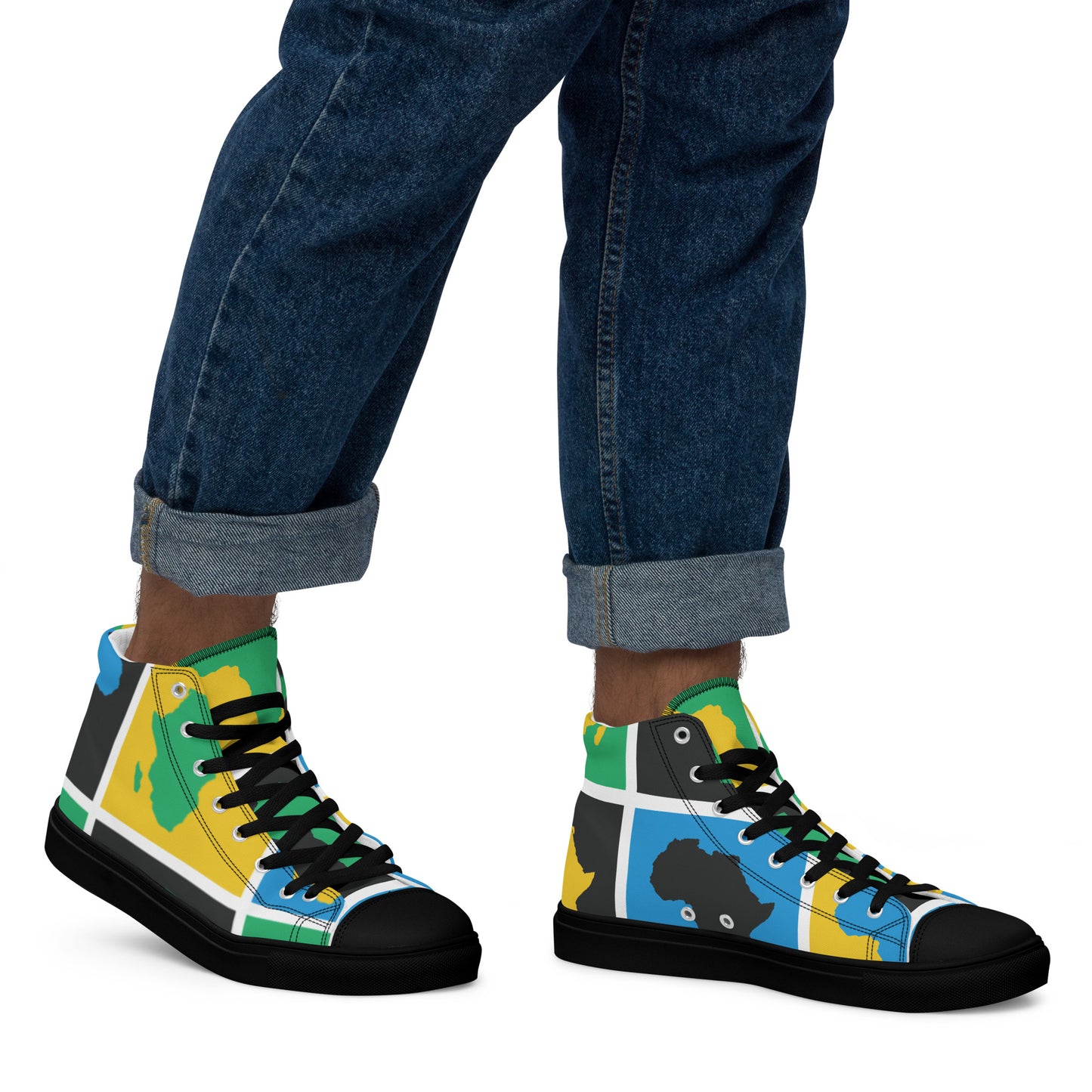 AFRICA WARHOL Men’s High Top Canvas Shoes (Yellow, Green, Turquoise)