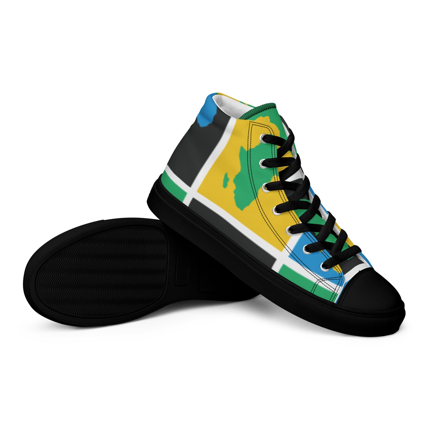 AFRICA WARHOL Men’s High Top Canvas Shoes (Yellow, Green, Turquoise)