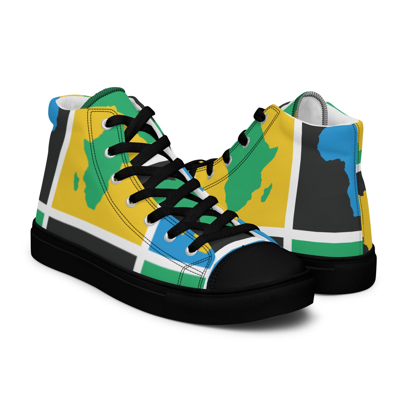 AFRICA WARHOL Men’s High Top Canvas Shoes (Yellow, Green, Turquoise)