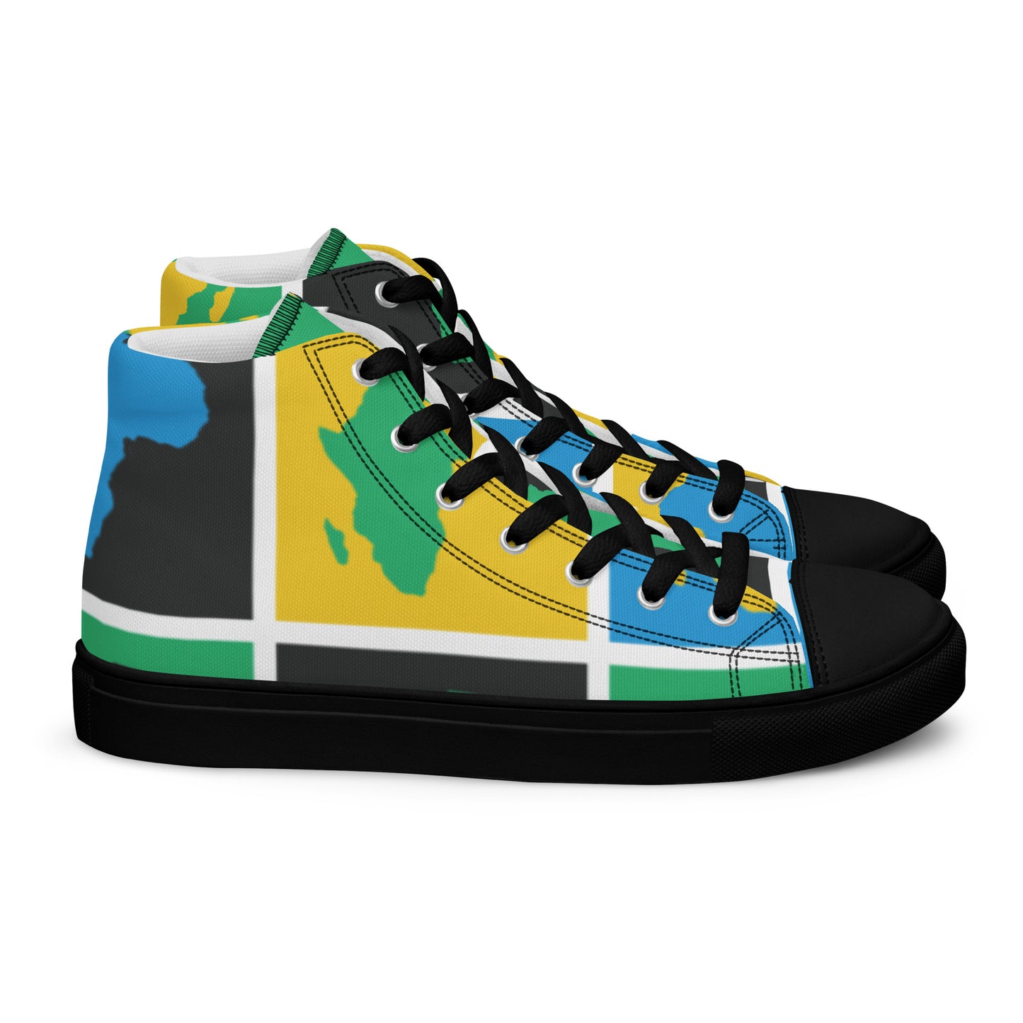 AFRICA WARHOL Men’s High Top Canvas Shoes (Yellow, Green, Turquoise)