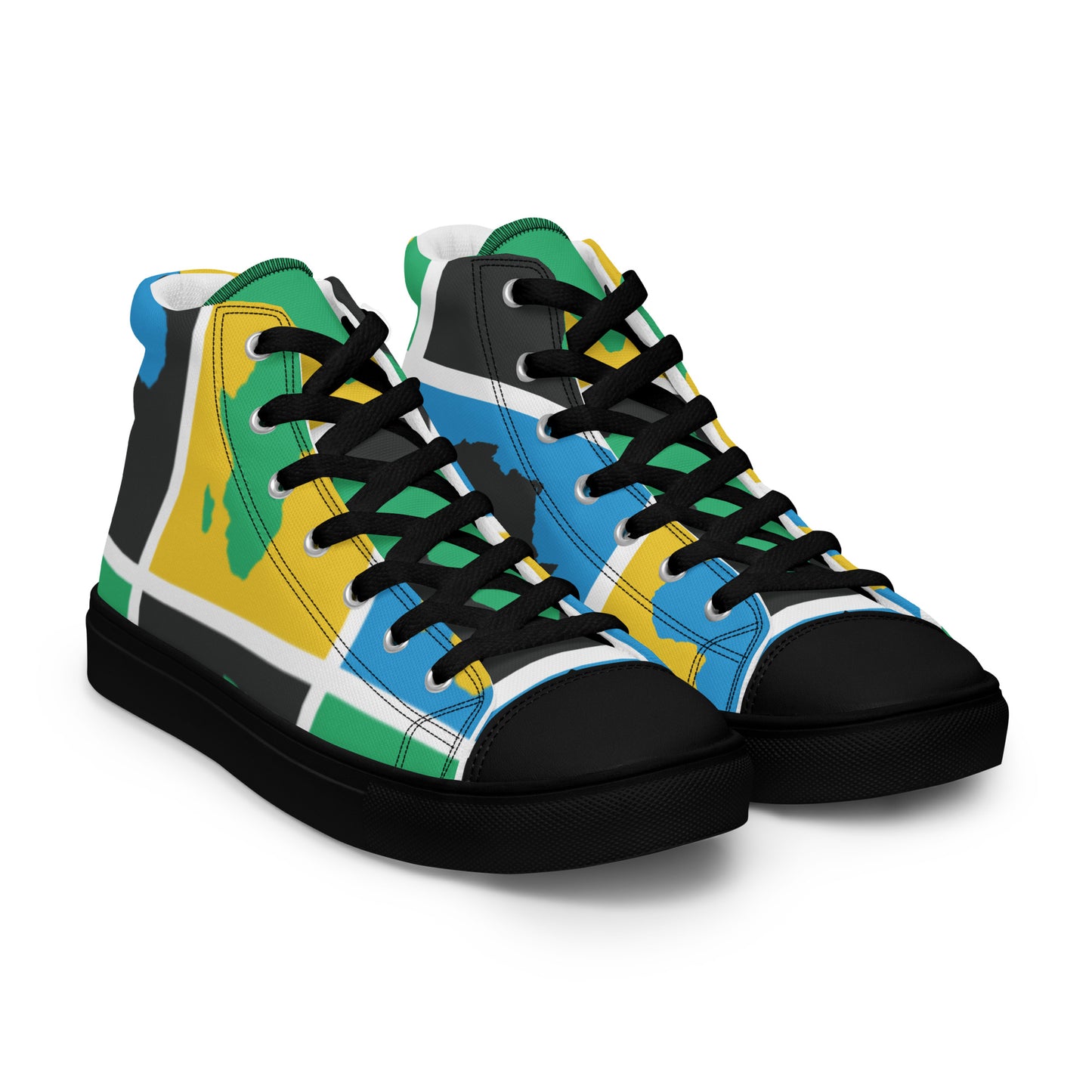 AFRICA WARHOL Men’s High Top Canvas Shoes (Yellow, Green, Turquoise)