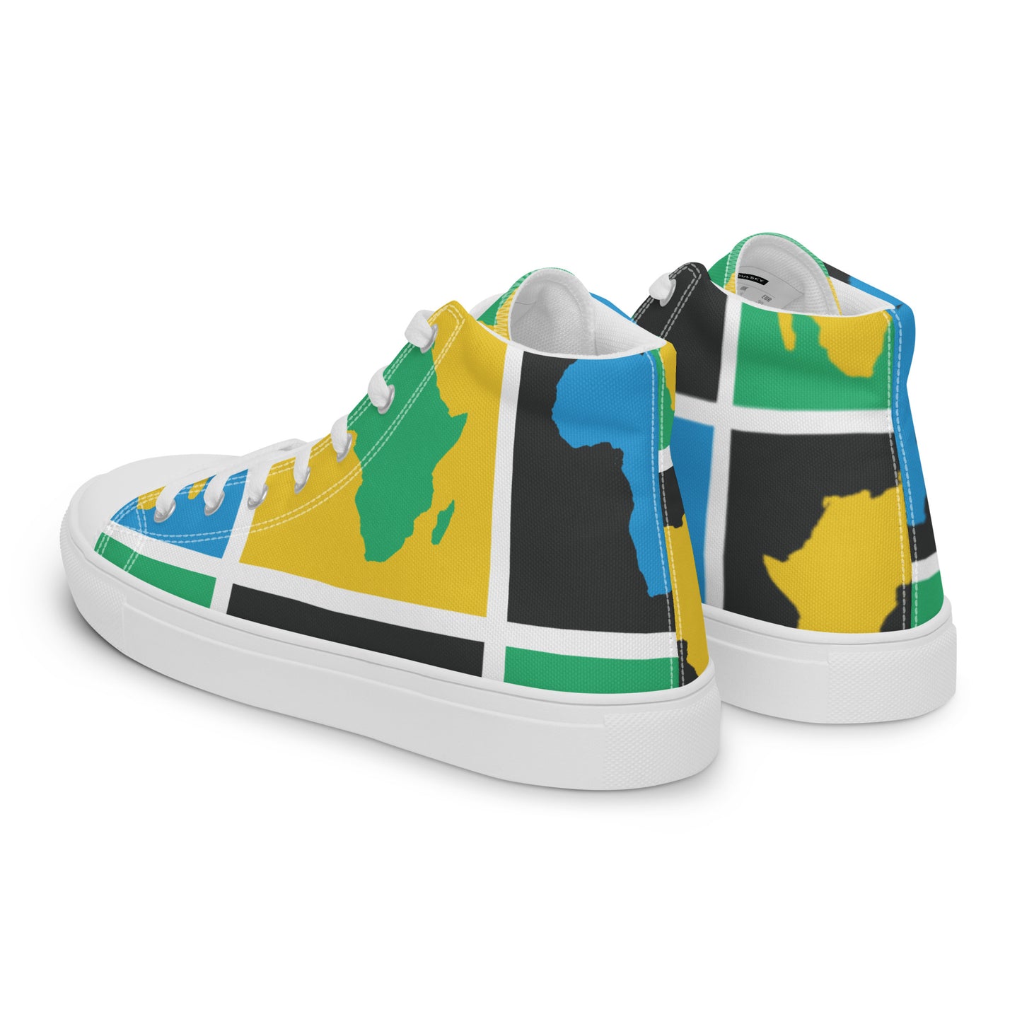 AFRICA WARHOL Men’s High Top Canvas Shoes (Yellow, Green, Turquoise)