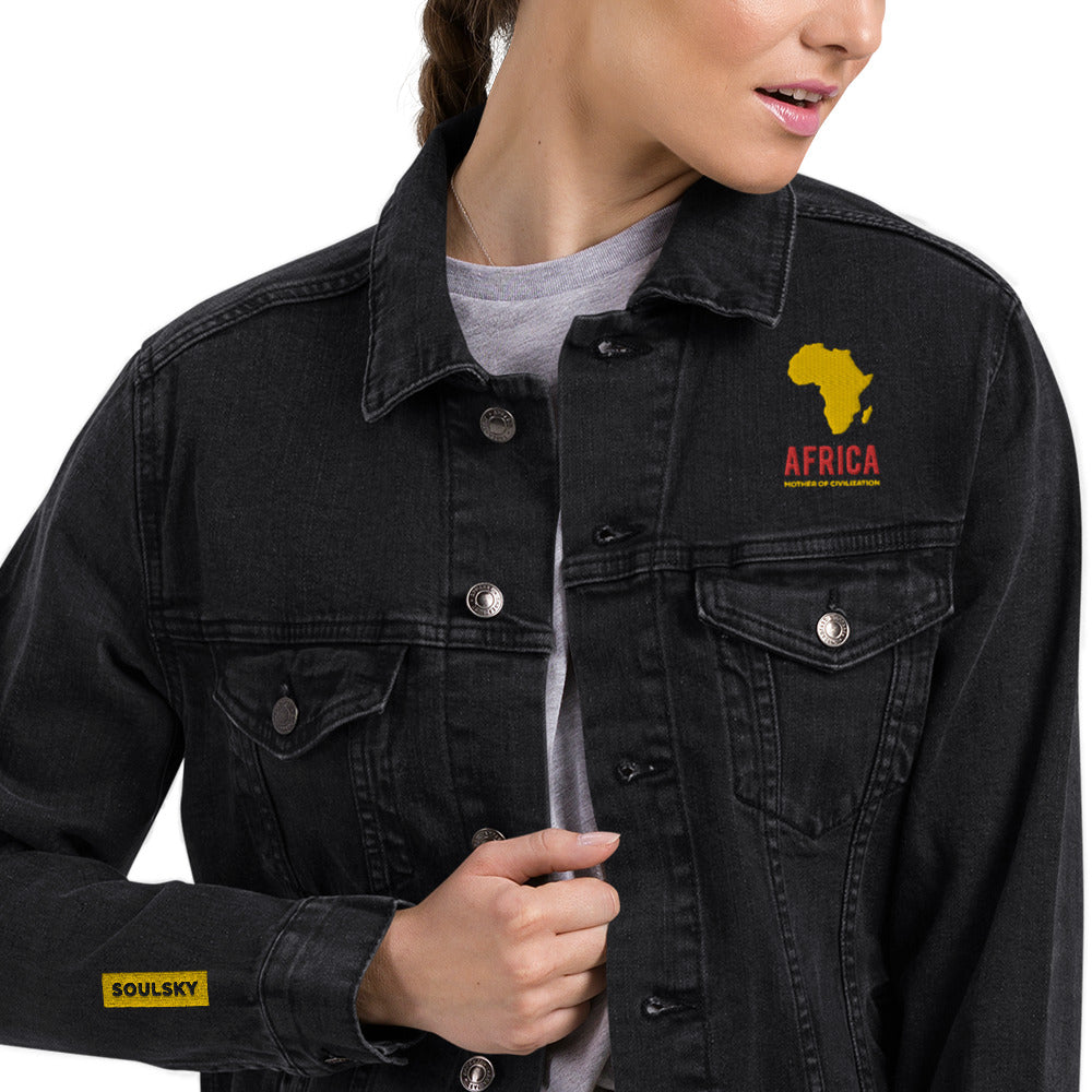 AFRICA - MOTHER OF CIVILIZATION Unisex Denim Jacket (Black)