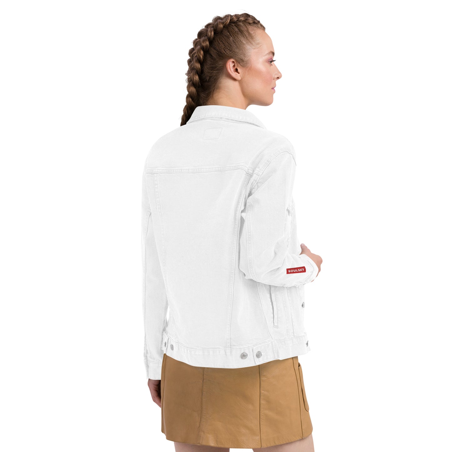 BE PATIENT Unisex Denim Jacket (White)