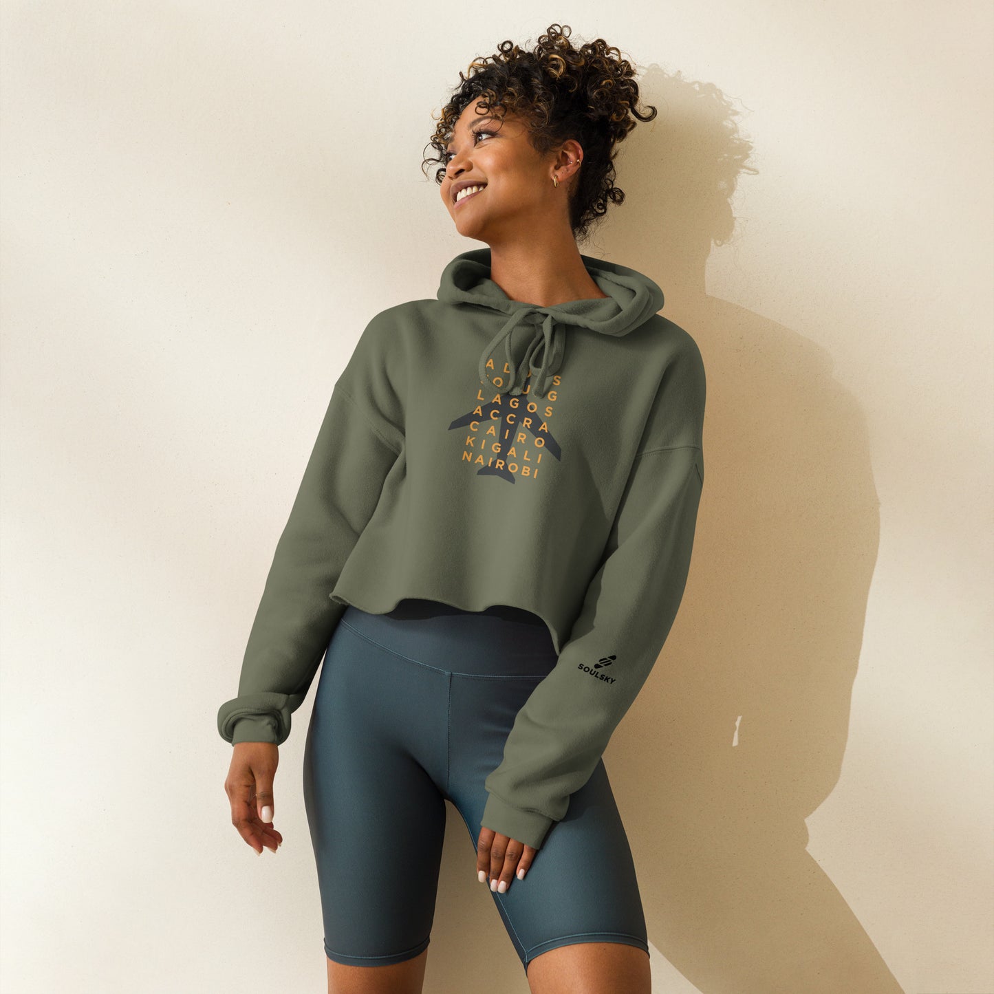 AFRICAN CITIES Cropped Hoodie - Military Green