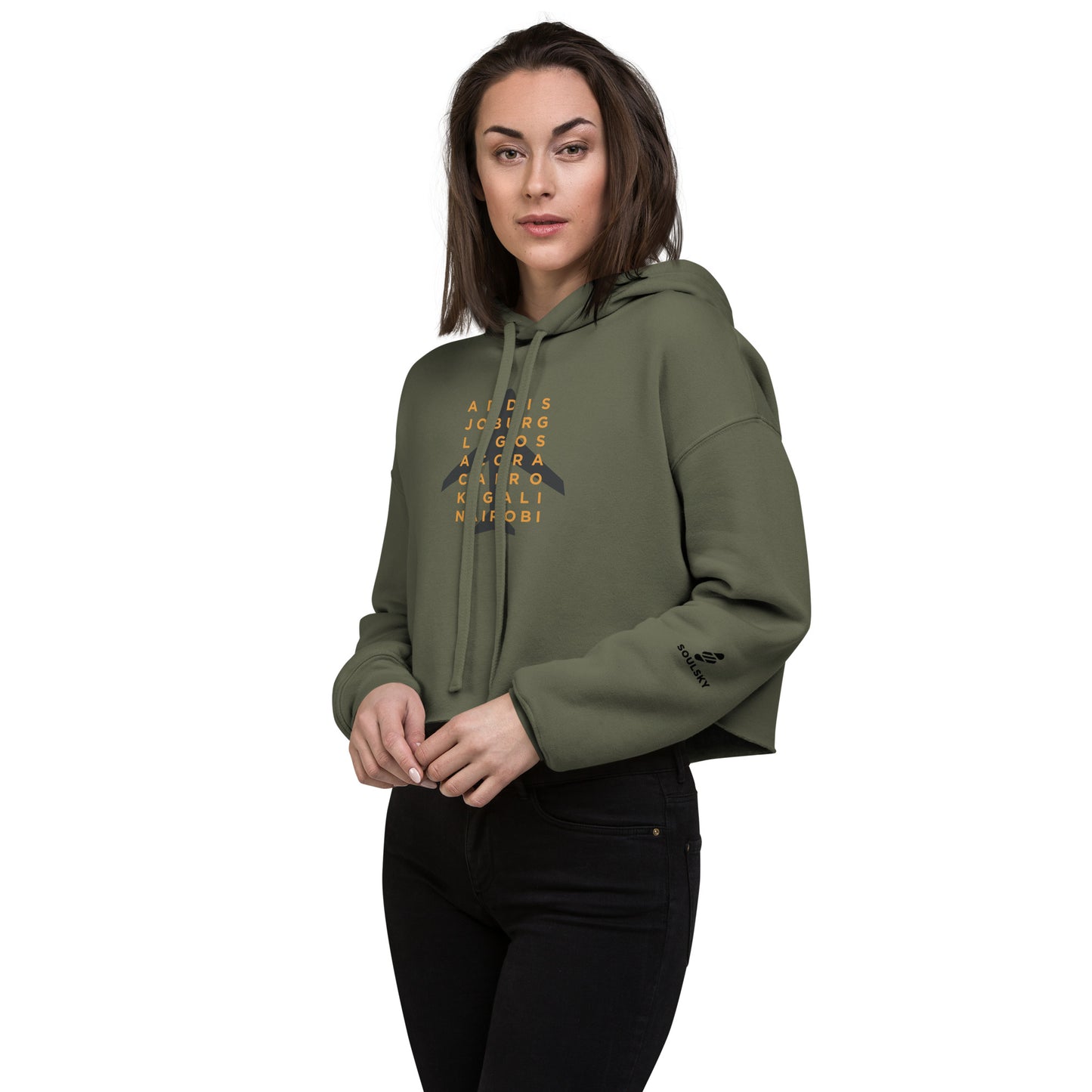 AFRICAN CITIES Cropped Hoodie - Military Green