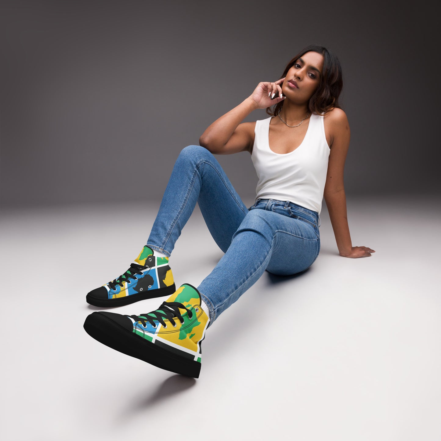 AFRICA WARHOL Women’s High Top Canvas Shoes (Yellow, Green, Turquoise)