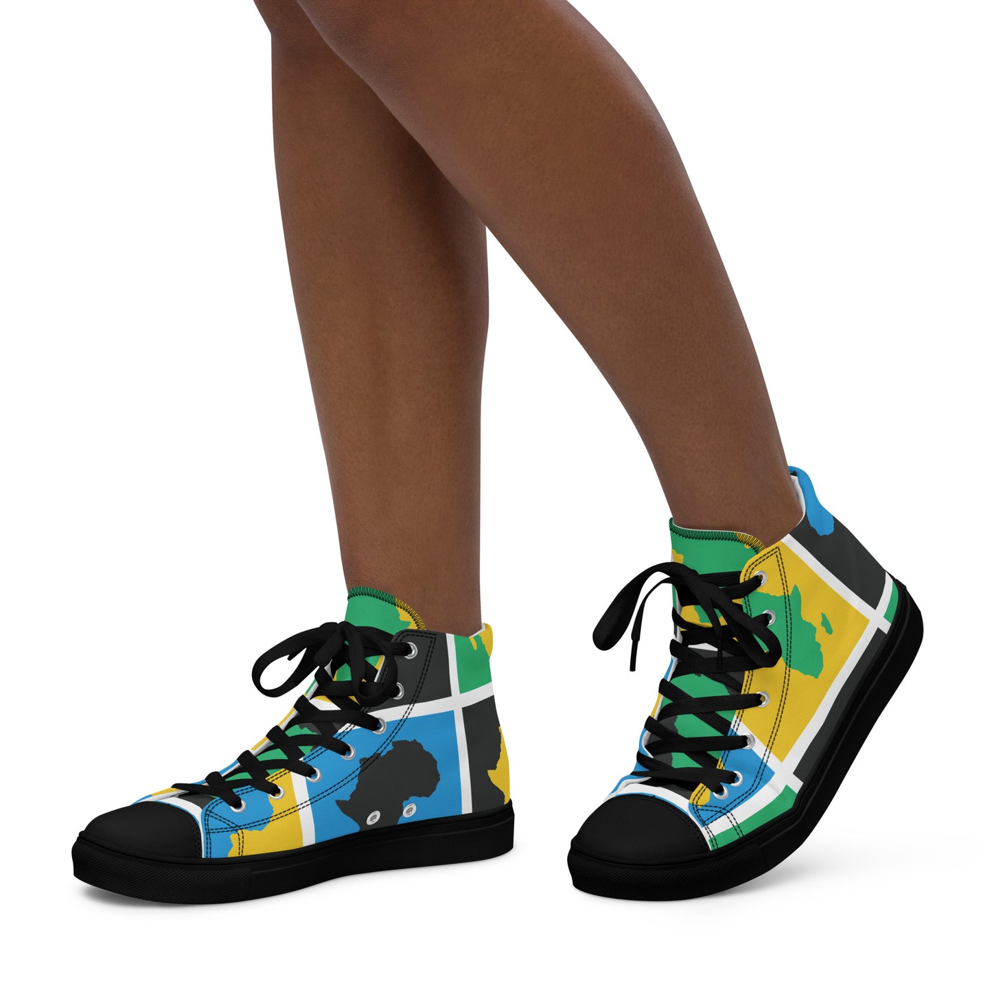 AFRICA WARHOL Women’s High Top Canvas Shoes (Yellow, Green, Turquoise)