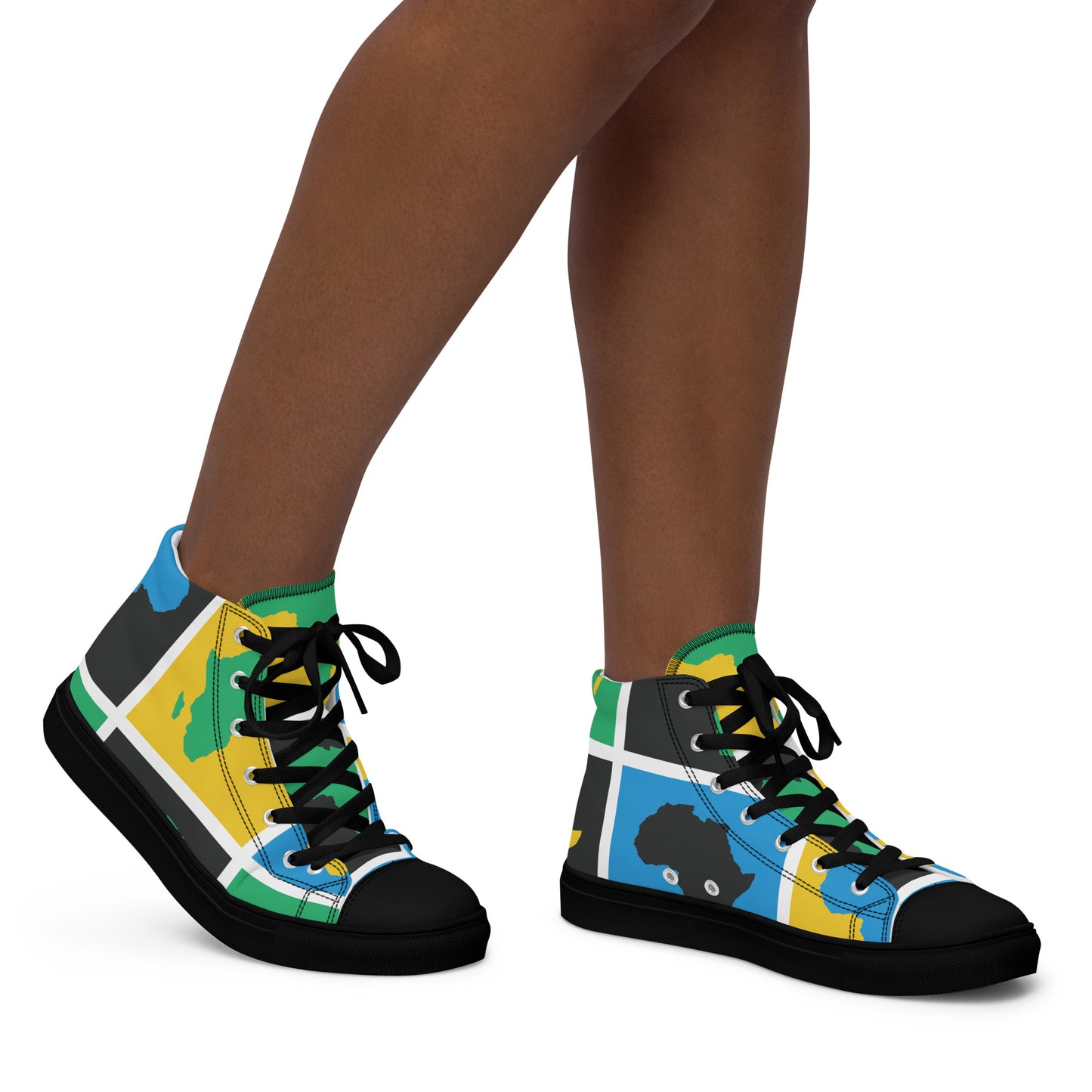 AFRICA WARHOL Women’s High Top Canvas Shoes (Yellow, Green, Turquoise)