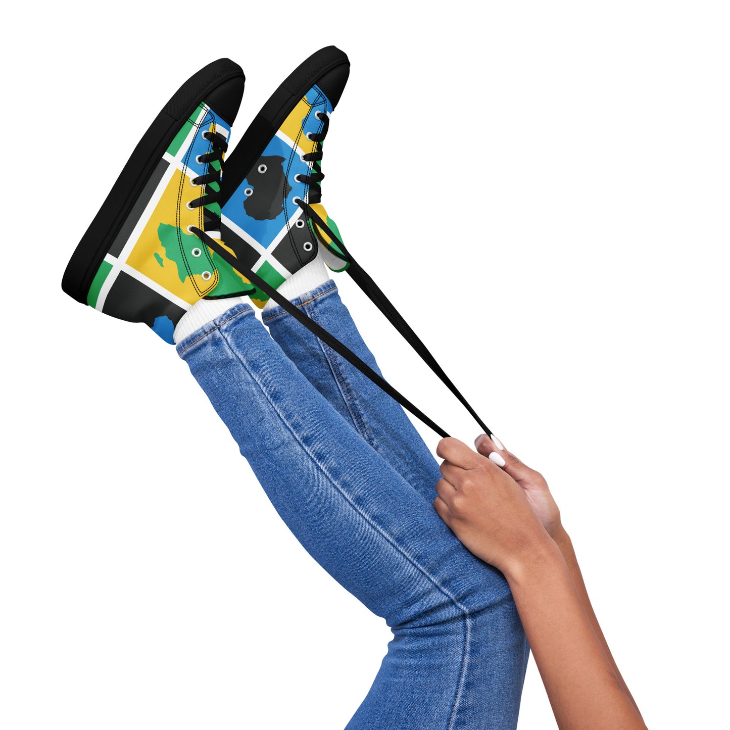 AFRICA WARHOL Women’s High Top Canvas Shoes (Yellow, Green, Turquoise)