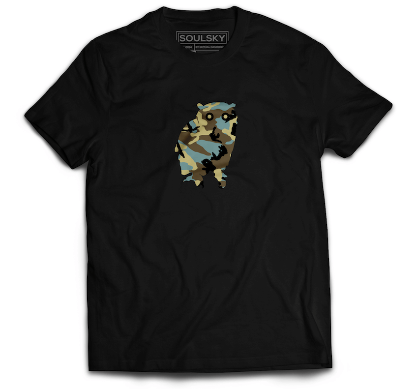 ADAPT Tee - SOULSKY. Black t-shirt with camouflage owl on it.